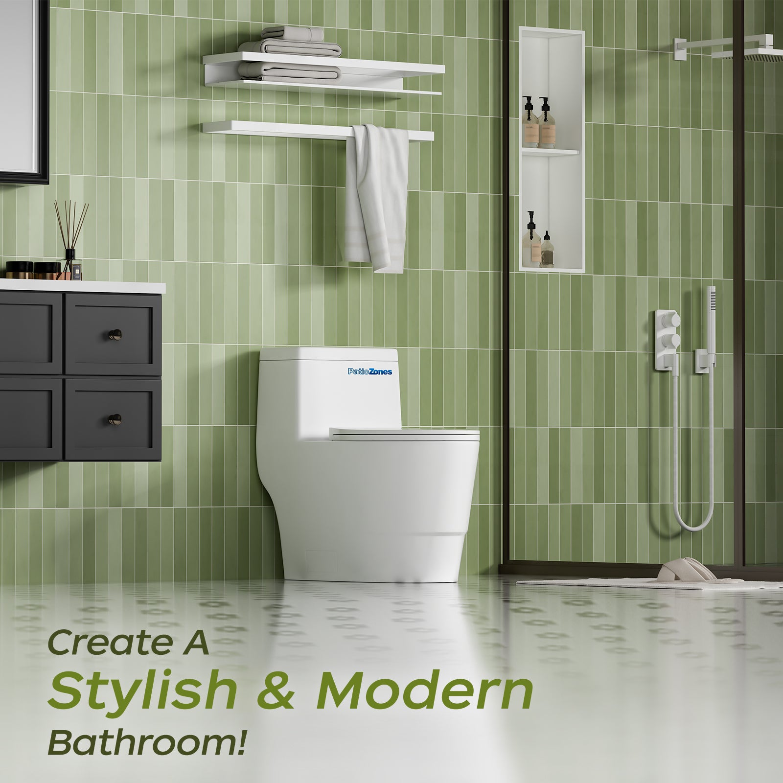 Compact Elongated 17" ADA Height One Piece Toilet with Soft-Closing Seat